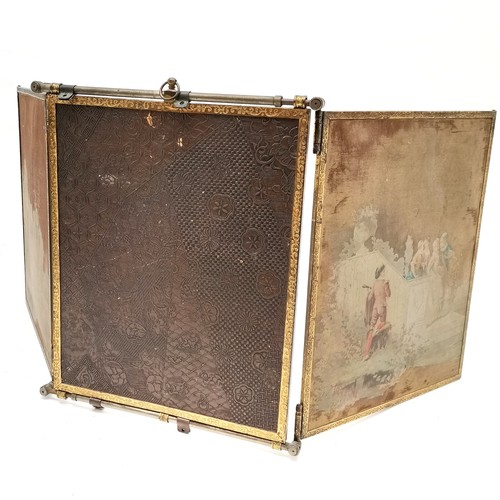 276 - Antique Triptych dressing table/wall mirror with gilt metal frame with classical garden scene textil... 