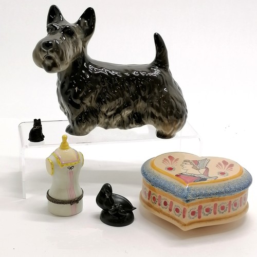 185 - Quimper heart shaped trinket box, scottie dog (14cm high), tailors dummy design box etc - Quimper bo... 