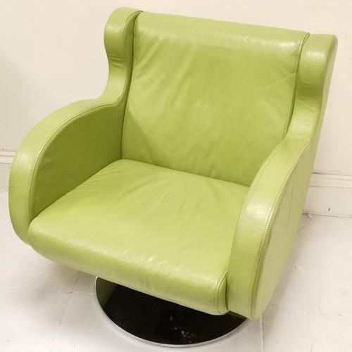 2 - Pair of lime green leather club armchairs on heavy chrome circular bases (1 needs attention) purchas... 