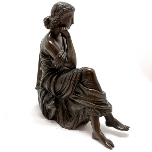 6 - Antique bronze cast figure of a classical seated lady stamped underneath M.F. - 26cm high x 30cm acr... 