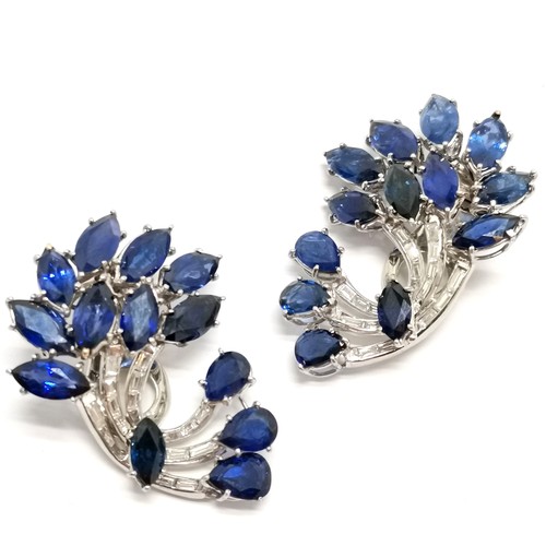 318 - Impressive pair of sapphire & diamond clip on earrings in unmarked white gold mounts (3.8cm drop) & ... 