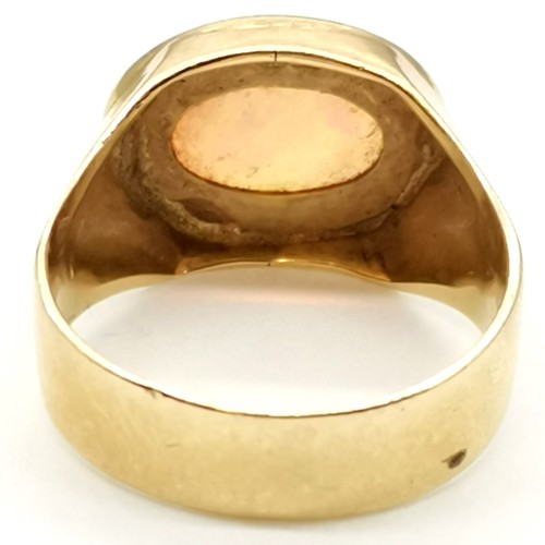 327 - 18ct marked gold marked opal stone set ring - 1.4cm across head & size Q½ & 6.2g total weight