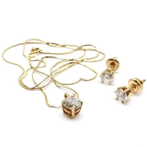 346 - Italian 14ct marked gold white stone set pendant on 43cm chain with matching earrings with screw pos... 