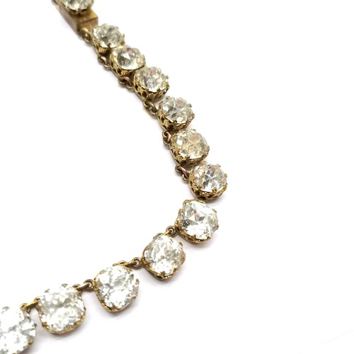 361 - Antique white paste stone set necklace in gilt metal - 38cm & stones approx 9mm diameter