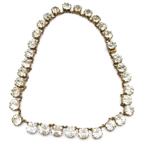 361 - Antique white paste stone set necklace in gilt metal - 38cm & stones approx 9mm diameter