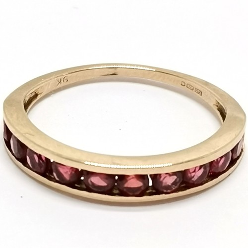 375 - 9ct hallmarked gold pink topaz channel set ring - size P½ & 1.8g total weight