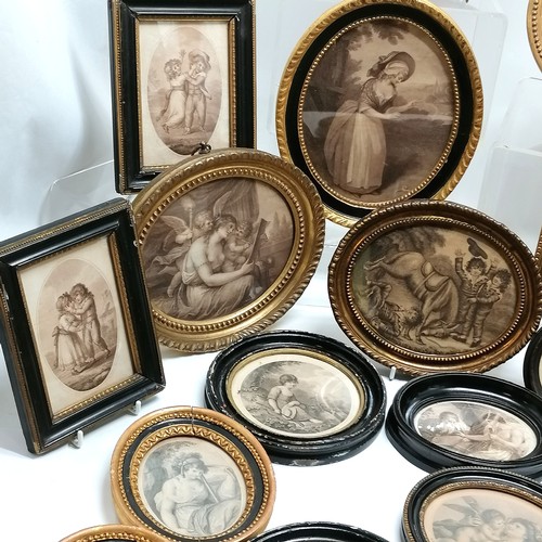 25 - Lifetime collection of antique original framed etchings / engravings inc Bartolozzi - largest 27cm a... 