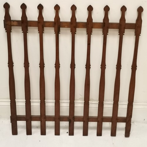 36 - Pitch pine wooden gate with carved balustrades - 86cm wide x 94cm high