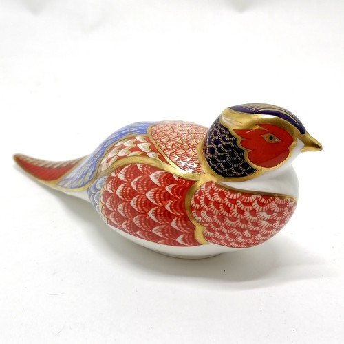 44 - Royal Crown Derby pheasant paper weight (gold seal) - 18cm long & slight rub to beak otherwise no ob... 