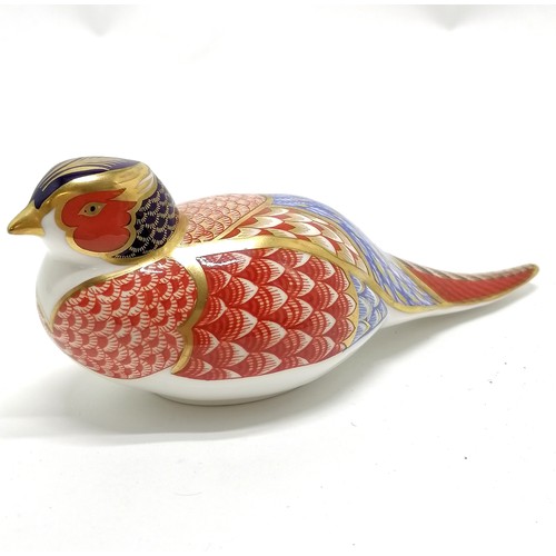 44 - Royal Crown Derby pheasant paper weight (gold seal) - 18cm long & slight rub to beak otherwise no ob... 