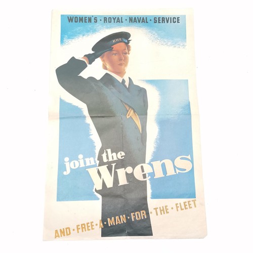 51 - 'Join the wrens' poster - 56.5cm x 36.5cm ~ has been folded into quarters and has small tear on left... 