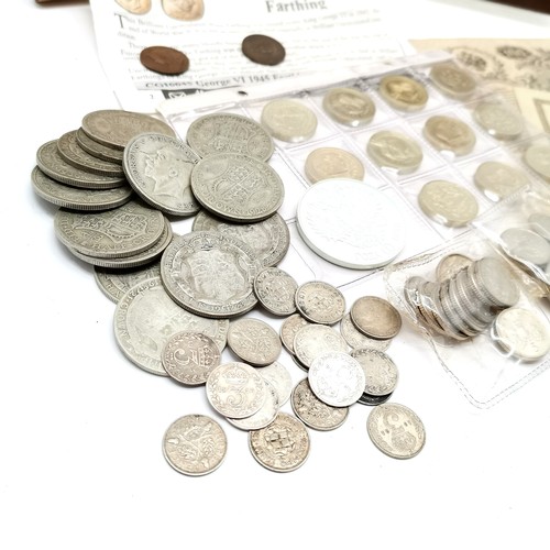 53 - Qty of mixed coins inc Russian banknotes, GB coins (silver total weight 219g), 11 x £1 coins etc