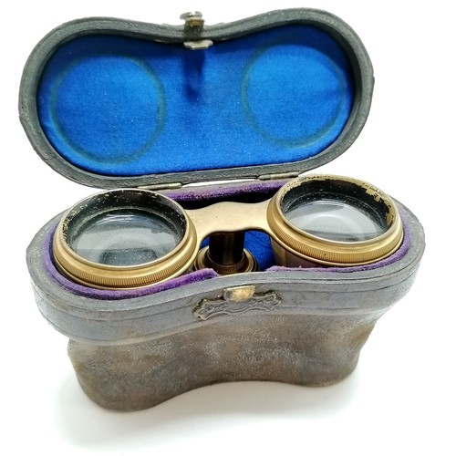 62 - Pair of antique mother of pearl decorated opera glasses in original black leather case - signs of us... 