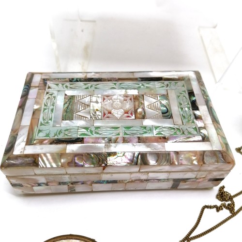 63 - 2 x mother of pearl / paua shell decorated boxes - largest 17cm x 13cm x 5.5cm and has some losses t... 