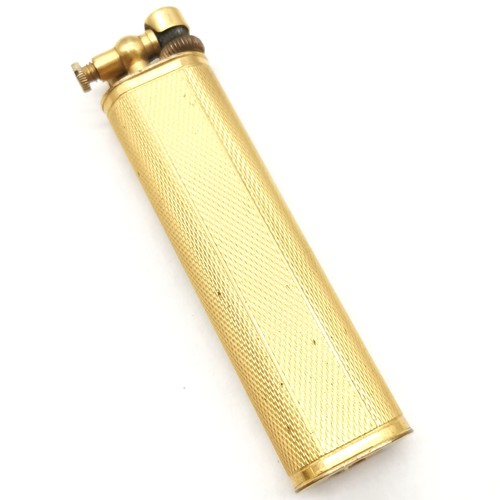 82 - Vintage Dunhill gold plated petrol lighter with engine turned case 7cm long has some losses to gold ... 