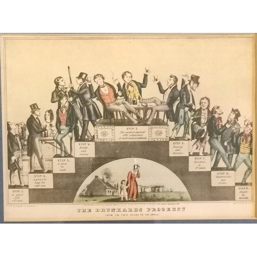 124 - Framed picture of the Lebenstreppe 'The Drunkards progress : from the first glass to the grave' (aft... 