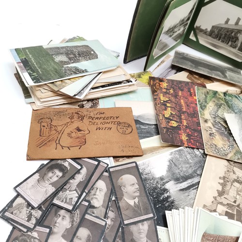 180 - Qty of mostly postcards (inc 1906 USA used leather) t/w part photo album, receipts & cigarette / tra... 