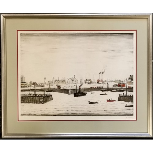 181 - L S Lowry 1972 hand signed print of The Harbour (Maryport) by Venture prints with Fine Art Trade Gui... 