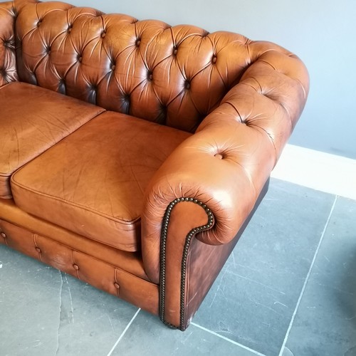 189 - Vintage Brown Leather button back chesterfield 2 seater settee, 147 cm wide, 83 cm deep, 68 cm high,... 