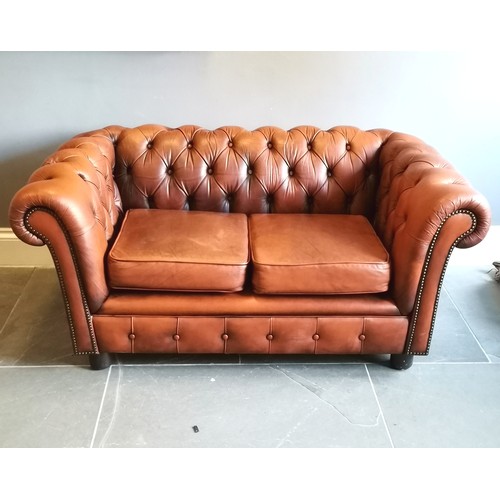 189 - Vintage Brown Leather button back chesterfield 2 seater settee, 147 cm wide, 83 cm deep, 68 cm high,... 