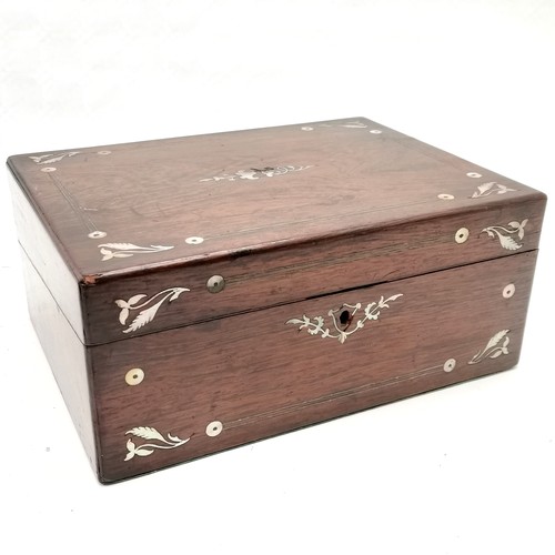 191 - Rosewood work box inlaid with mother of pearl containing qty of Sylko threads etc - 30cm x 22.5cm x ... 