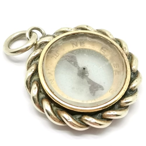 237 - Victorian compass fob with rope twist white metal border - 2cm