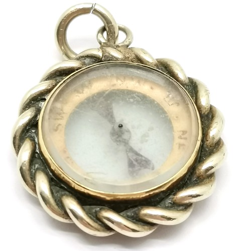 237 - Victorian compass fob with rope twist white metal border - 2cm