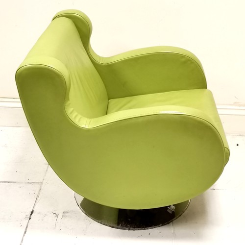 2 - Pair of lime green leather club armchairs on heavy chrome circular bases (1 needs attention) purchas... 