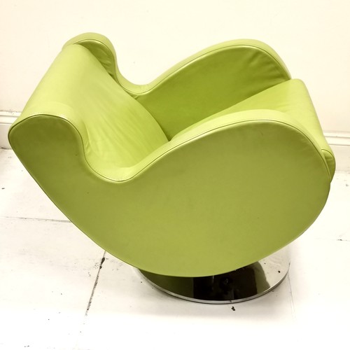 2 - Pair of lime green leather club armchairs on heavy chrome circular bases (1 needs attention) purchas... 