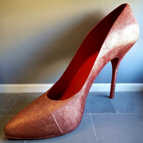 2 - A Very large fibreglass red stiletto glitter shoe, possibly Mascotte window display item, 175 cm hig... 