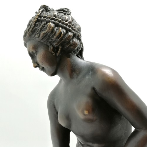 15 - Bronze figure of a classical nude lady (with foundry mark) on a marble base - 45.5cm high and has so... 