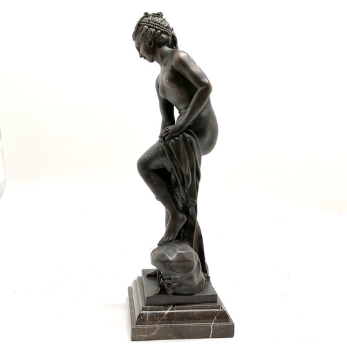 15 - Bronze figure of a classical nude lady (with foundry mark) on a marble base - 45.5cm high and has so... 