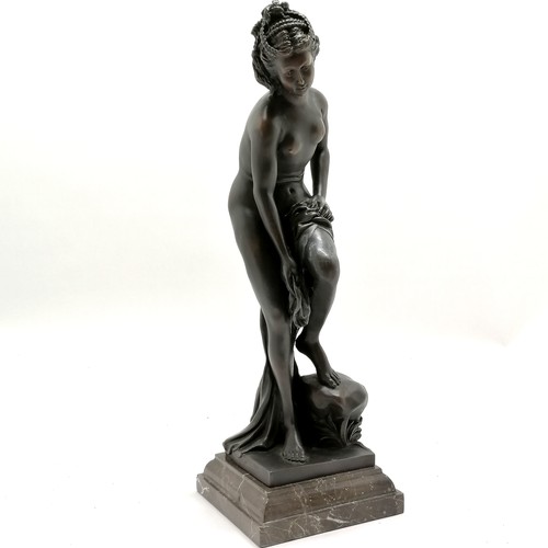 15 - Bronze figure of a classical nude lady (with foundry mark) on a marble base - 45.5cm high and has so... 