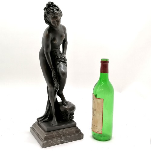 15 - Bronze figure of a classical nude lady (with foundry mark) on a marble base - 45.5cm high and has so... 