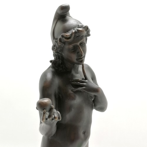 16 - Bronze figure of a classical male holding an apple (D H Chiparus & with foundry mark) on a marble ba... 