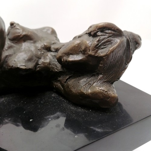 17 - Contemporary bronze figure of a nude lady reclining signed Dolov on a marble base (30cm x 16cm)