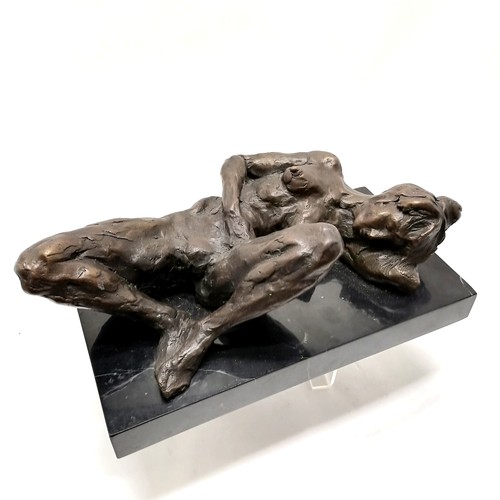 17 - Contemporary bronze figure of a nude lady reclining signed Dolov on a marble base (30cm x 16cm)