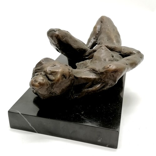 17 - Contemporary bronze figure of a nude lady reclining signed Dolov on a marble base (30cm x 16cm)