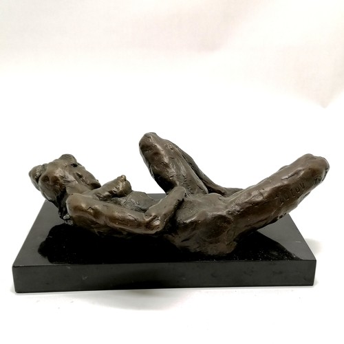 17 - Contemporary bronze figure of a nude lady reclining signed Dolov on a marble base (30cm x 16cm)