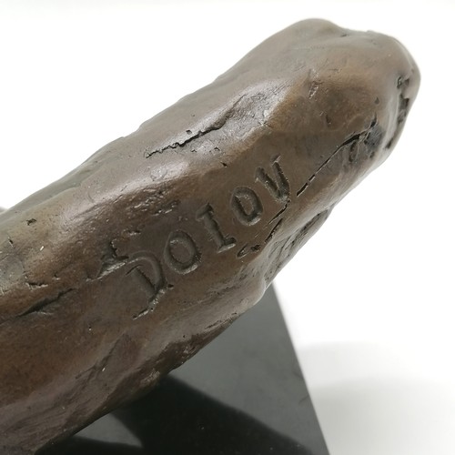 17 - Contemporary bronze figure of a nude lady reclining signed Dolov on a marble base (30cm x 16cm)