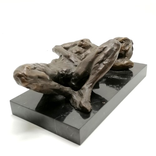 17 - Contemporary bronze figure of a nude lady reclining signed Dolov on a marble base (30cm x 16cm)