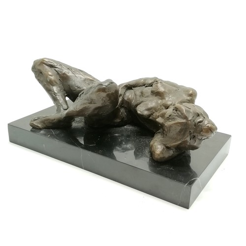 17 - Contemporary bronze figure of a nude lady reclining signed Dolov on a marble base (30cm x 16cm)