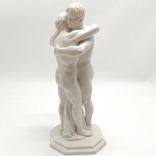 18 - Composite figure of 2 males embracing with octagonal shaped base bearing marks ©PV - 40cm high