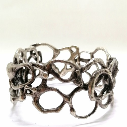 350 - Brutalist 1972 silver hallmarked bangle by Graham Watling - 7cm diameter & 85g ~ has 2 fractures