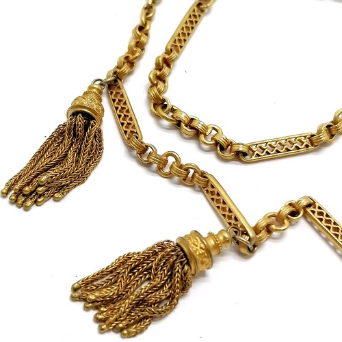 351 - Antique fancy link gilt metal neckchain with 2 tassel detail - 60cm long & no obvious damage