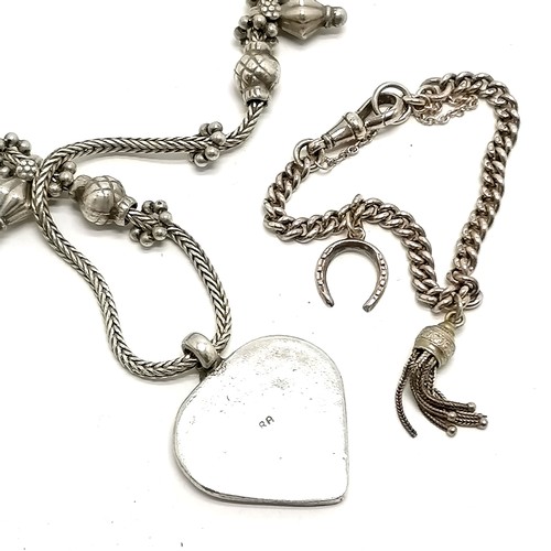 358 - Silver charm bracelet (with 2 charms) t/w unmarked Indian silver necklace (50cm) with heart pendant ... 