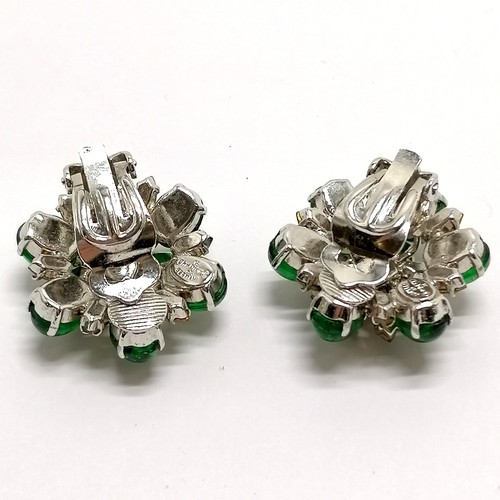 387 - Christian Dior 1968 faux emerald / diamond clip on earrings - 2.5cm diameter