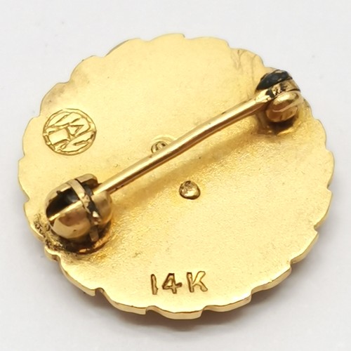 393 - Continental Mills Inc 14ct marked gold 15 years service stone set badge - 1.5cm diameter & 3.3g tota... 