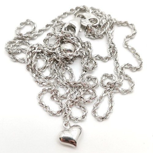 394 - Bolivia 14ct white gold chain with heart pendant detail - 48cm + 11cm drop & 3.2g