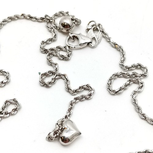 394 - Bolivia 14ct white gold chain with heart pendant detail - 48cm + 11cm drop & 3.2g